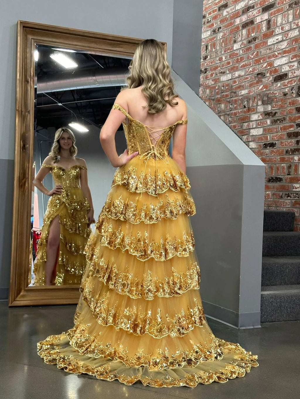 Off-the-Shoulder Sleeveless Princess Ruffles Long Prom Dress