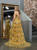 Off-the-Shoulder Sleeveless Princess Ruffles Long Prom Dress