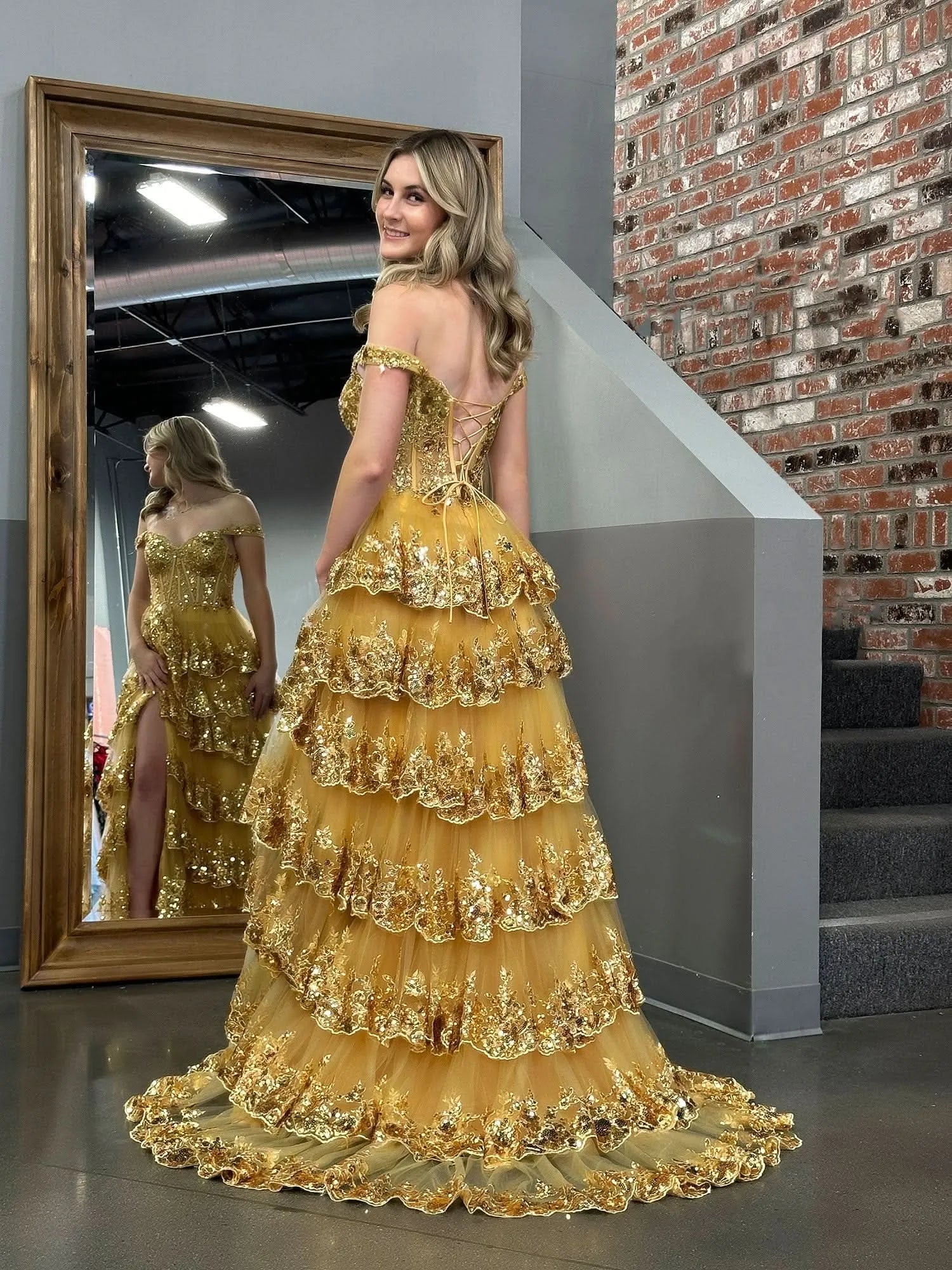 Off-the-Shoulder Sleeveless Princess Ruffles Long Prom Dress