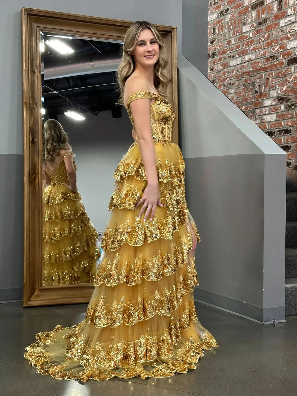 Off-the-Shoulder Sleeveless Princess Ruffles Long Prom Dress