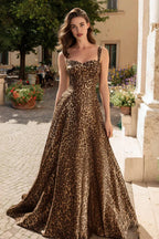 Regular Straps A-Line Sleeveless Leopard Print Floor-Length Prom Dress