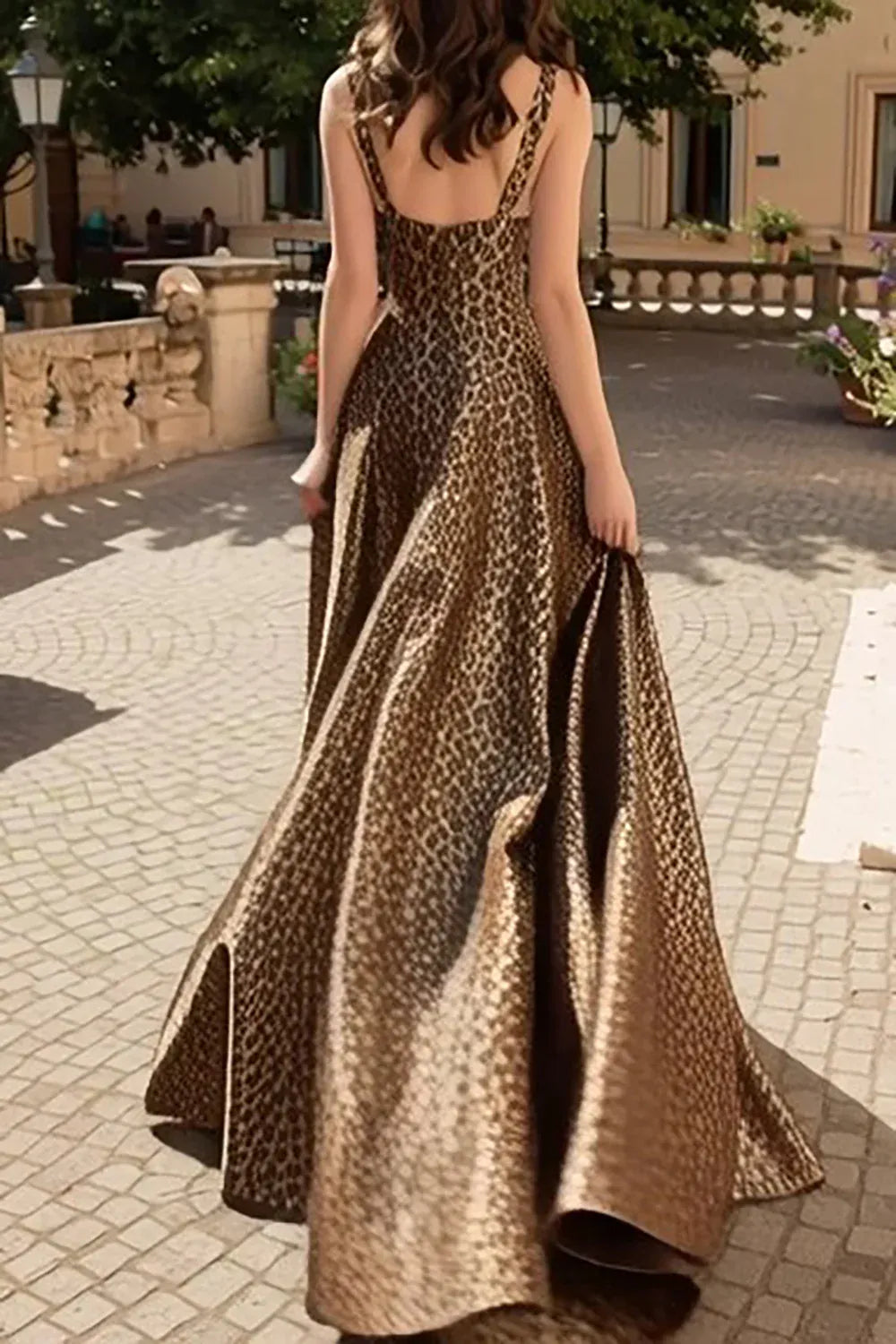 Regular Straps A-Line Sleeveless Leopard Print Floor-Length Prom Dress