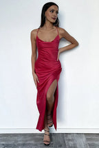 Sheath Spaghetti Straps Sleeveless Pleated Backless Floor Length Prom Dress