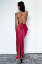 Sheath Spaghetti Straps Sleeveless Pleated Backless Floor Length Prom Dress