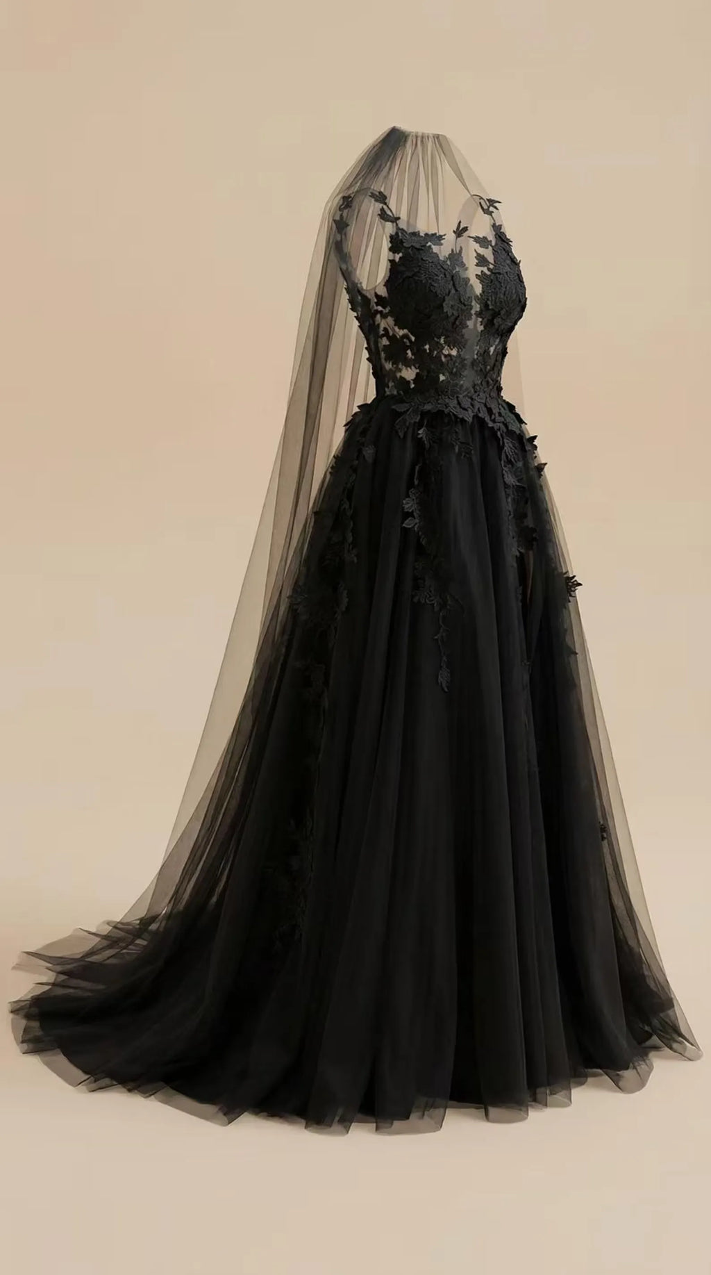 Gothic Ballgown Wedding Dress For Bold Modern Brides Spaghetti Strap Lace Appliques Sheer Bodice