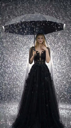 Gothic Ballgown Wedding Dress For Bold Modern Brides Spaghetti Strap Lace Appliques Sheer Bodice