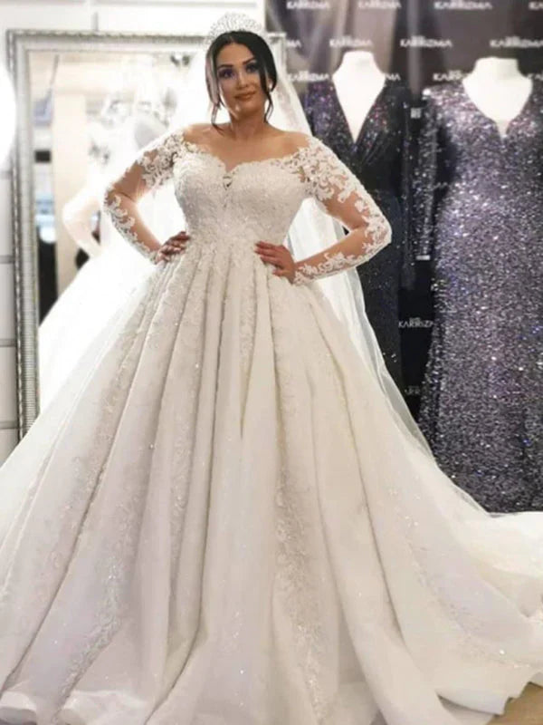 Luxurious Sweetheart Long Sleeve Applique A Line Wedding Dress For Brides Timeless Glamour
