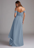 Graceful A-Line Chiffon Sweetheart Cold Shoulder Open Back Floor Length Bridesmaid Dress