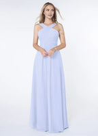 Graceful A-Line Cross Halter Neck Sleeveless Square Back Floor Length Bridesmaid Dress