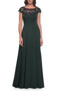 Graceful A Line Illusion Neck Cap Sleeve Zipper Back Floor Length Evening Dress