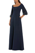 Graceful A Line Square Neck Embellished Three Quarter Sleeve Zipper Back Floor Length Evening Dress