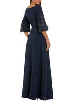 Graceful A Line Square Neck Embellished Three Quarter Sleeve Zipper Back Floor Length Evening Dress