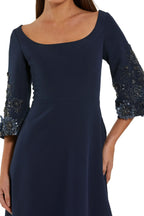 Graceful A Line Square Neck Embellished Three Quarter Sleeve Zipper Back Floor Length Evening Dress
