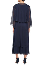 Graceful A Line V Neck Sheer Bell Sleeve Zipper Back Midi Length Evening Dress