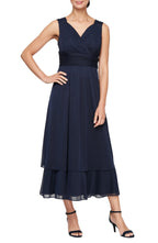 Graceful A Line V Neck Sheer Bell Sleeve Zipper Back Midi Length Evening Dress