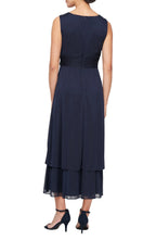 Graceful A Line V Neck Sheer Bell Sleeve Zipper Back Midi Length Evening Dress