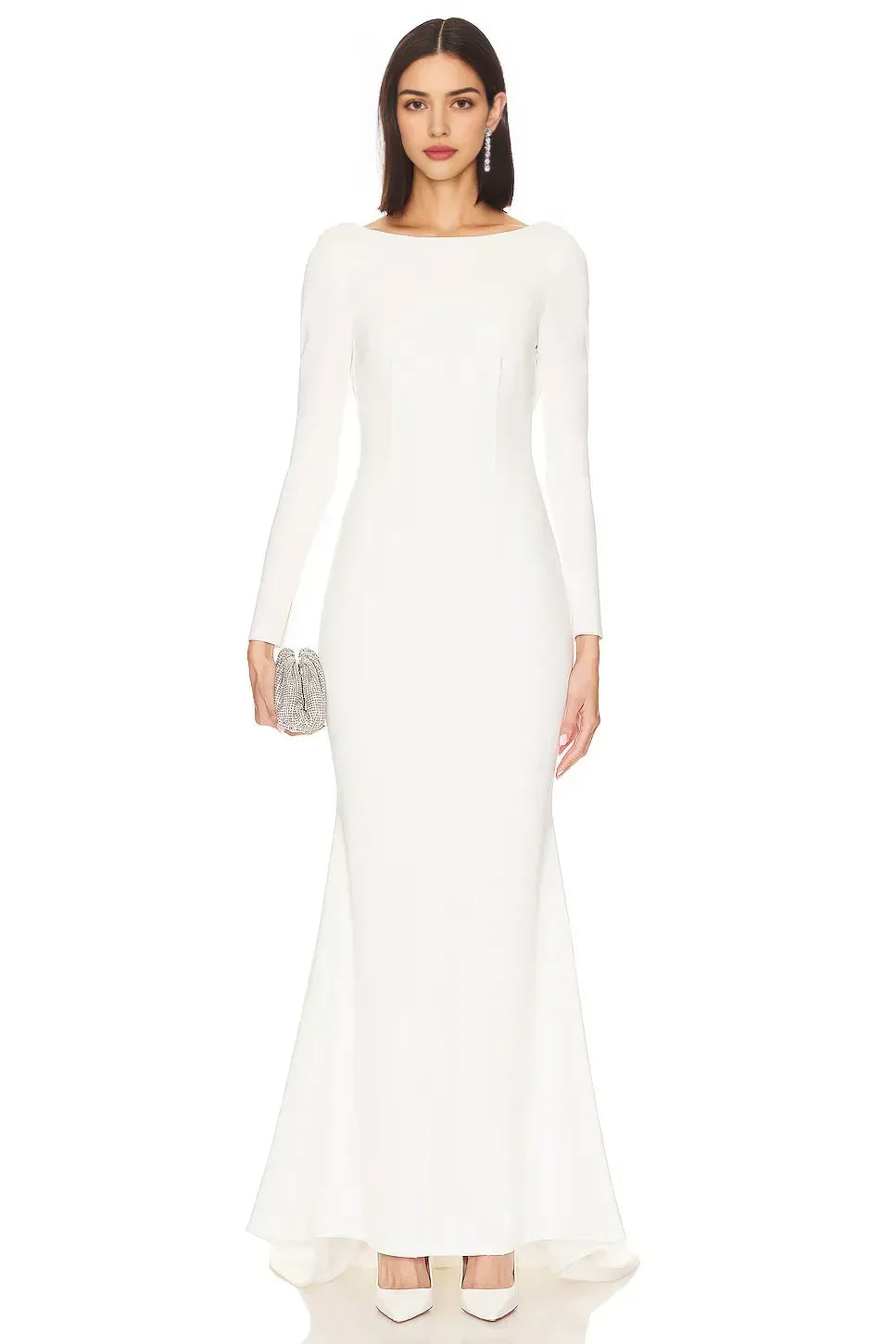 Graceful Mermaid Boat Neck Long Sleeve Draped Back Floor Length Evening Dress