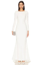 Graceful Mermaid Boat Neck Long Sleeve Draped Back Floor Length Evening Dress