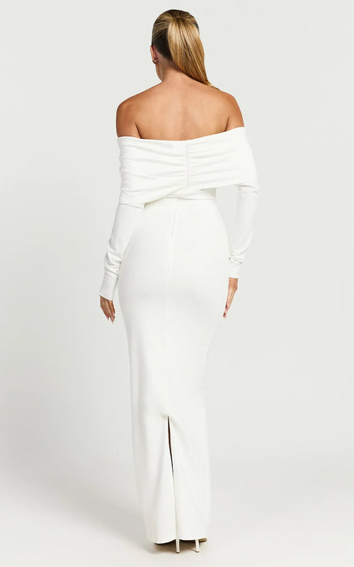 Graceful Mermaid Off Shoulder Long Sleeve Ruched Back Floor Length Plus Size Evening Dress