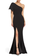 Graceful Mermaid One Shoulder Ruffled Sleeve Plain Back Floor Length Evening Dress