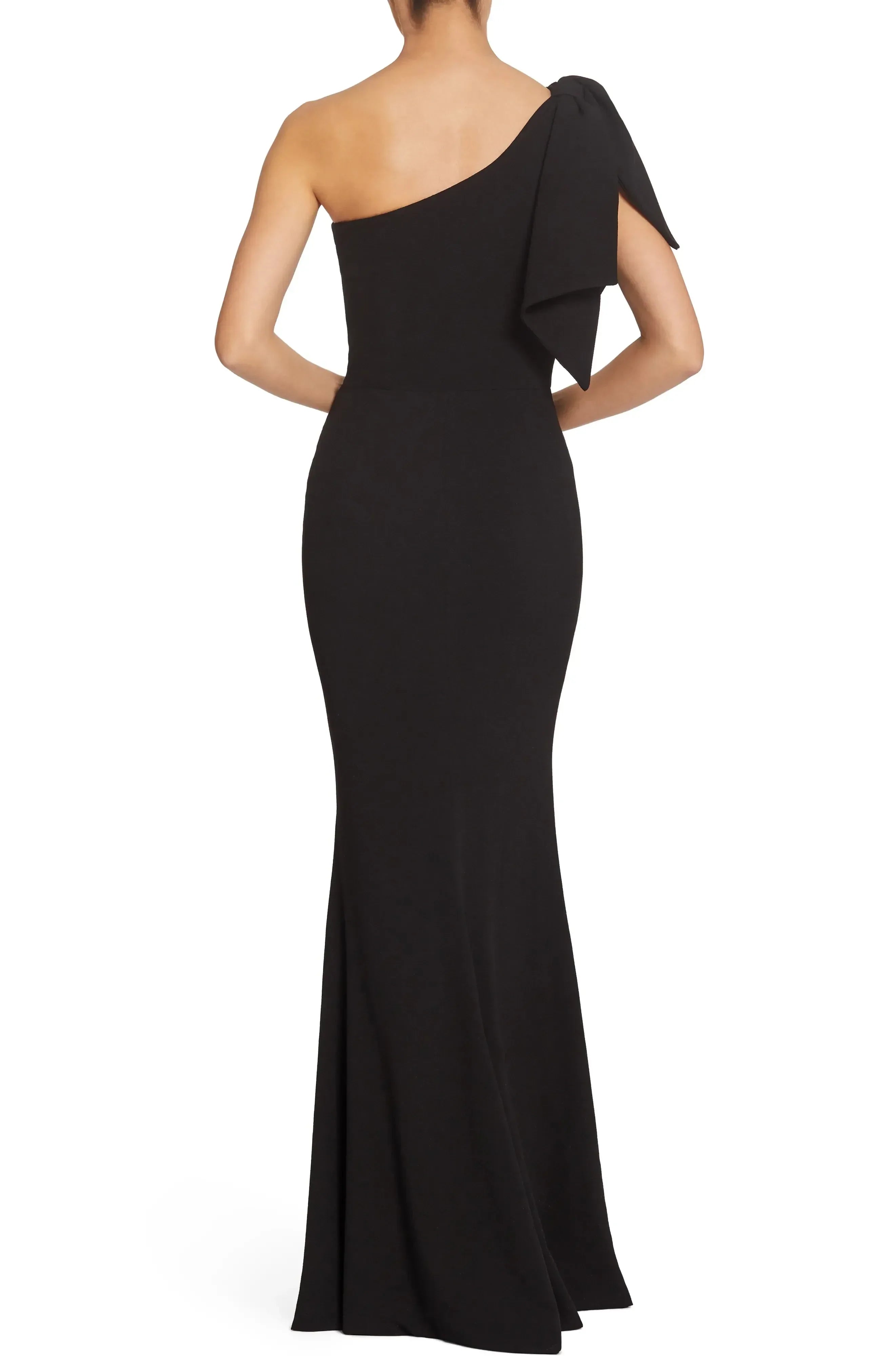 Graceful Mermaid One Shoulder Ruffled Sleeve Plain Back Floor Length Evening Dress