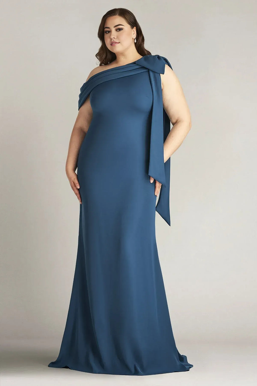 Graceful Mermaid One Shoulder Sleeveless Draped Back Floor Length Plus Size Evening Dress