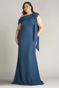 Graceful Mermaid One Shoulder Sleeveless Draped Back Floor Length Plus Size Evening Dress