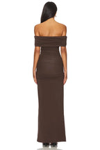Graceful Sheath Off Shoulder Sleeveless Ruched Bodice Floor Length Evening Dress