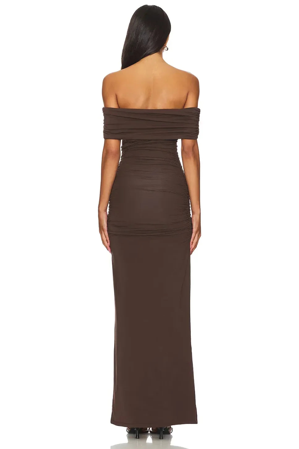Graceful Sheath Off Shoulder Sleeveless Ruched Bodice Floor Length Evening Dress