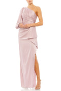 Graceful Sheath One Shoulder Draped Sleeve Zipper Back Floor Length Evening Dress