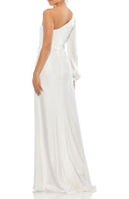 Graceful Sheath One Shoulder Long Sleeve Open Back Floor Length Evening Dress