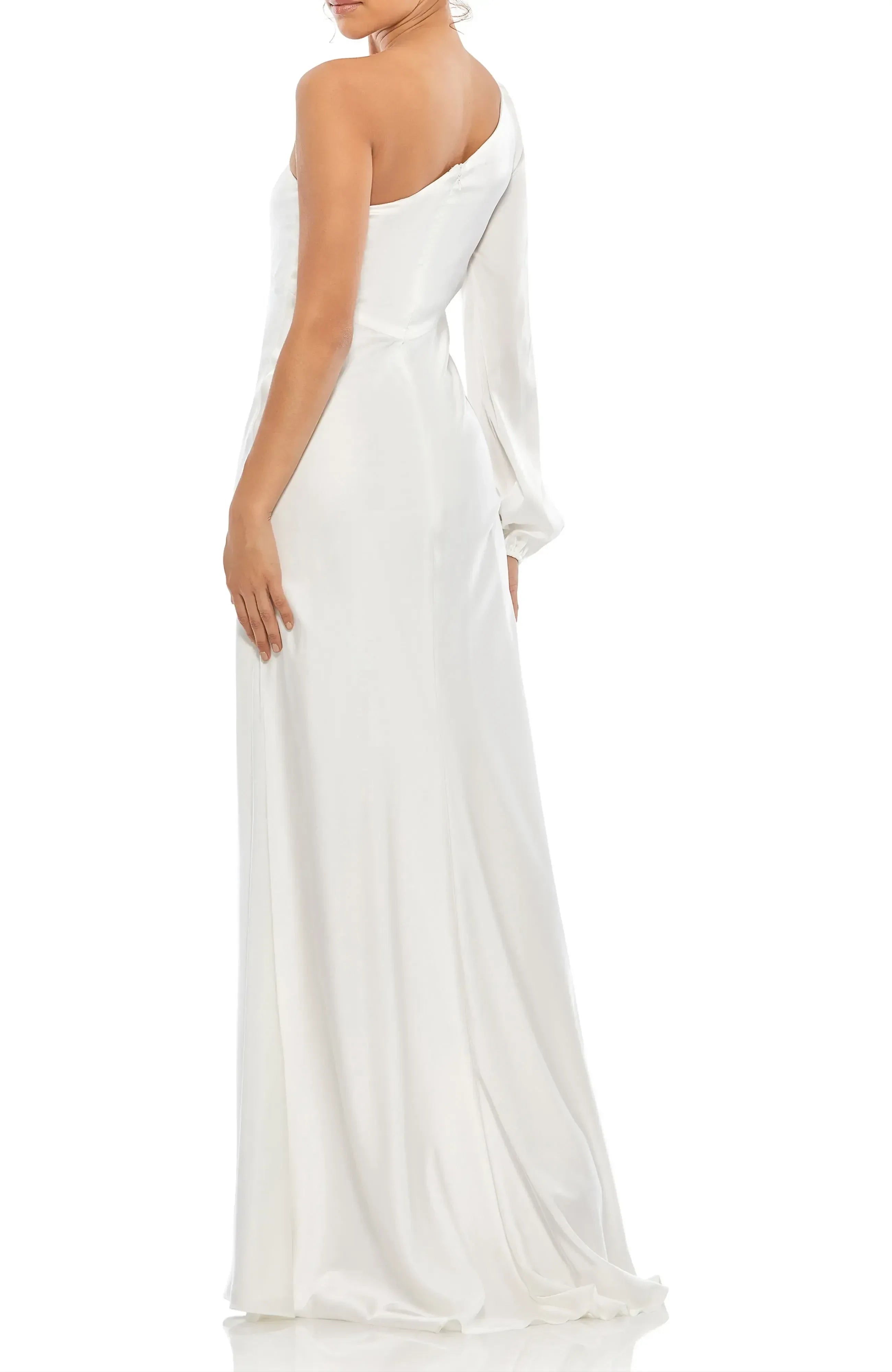 Graceful Sheath One Shoulder Long Sleeve Open Back Floor Length Evening Dress