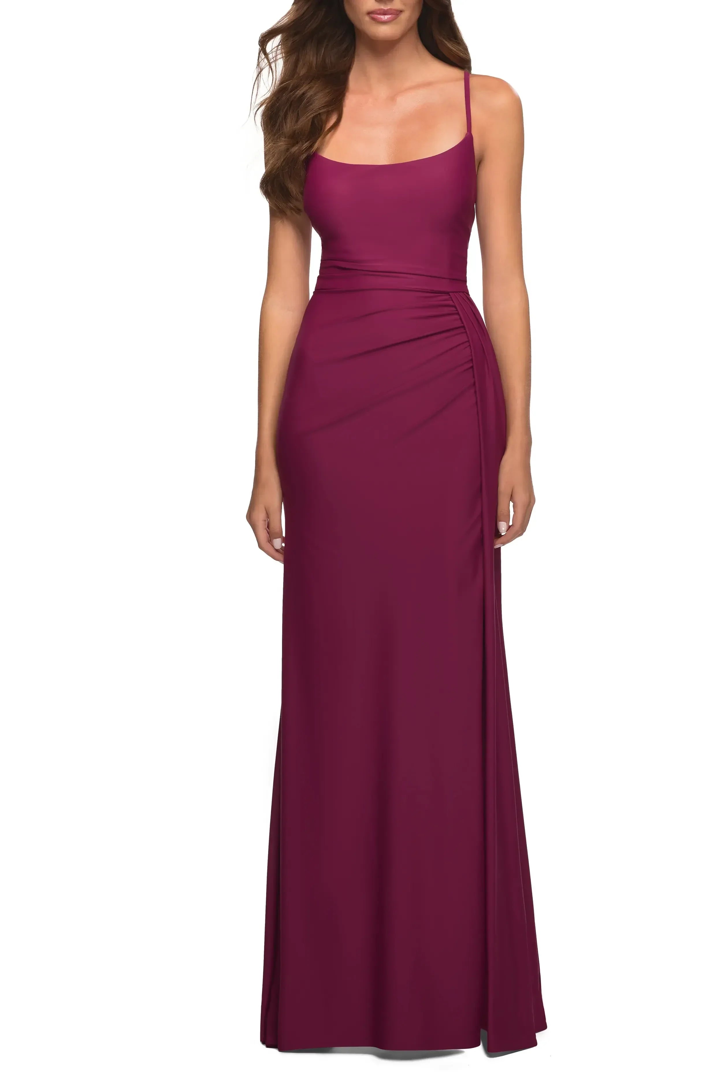 Graceful Sheath Square Neck Sleeveless Crisscross Back Floor Length Evening Dress