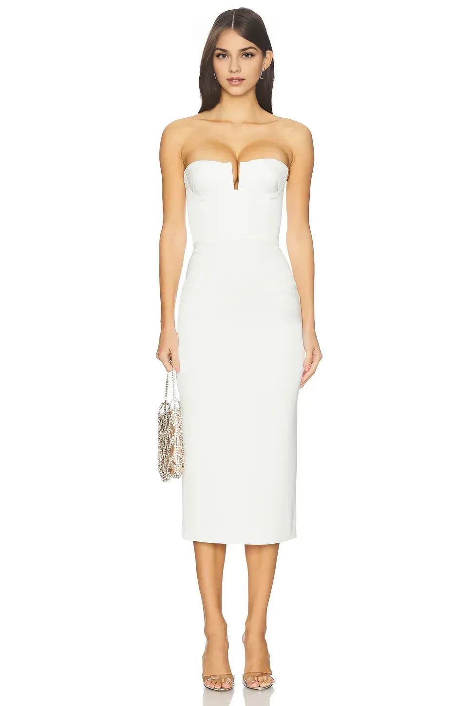 Graceful Sheath Strapless Sleeveless Zipper Back Midi Length Evening Dress