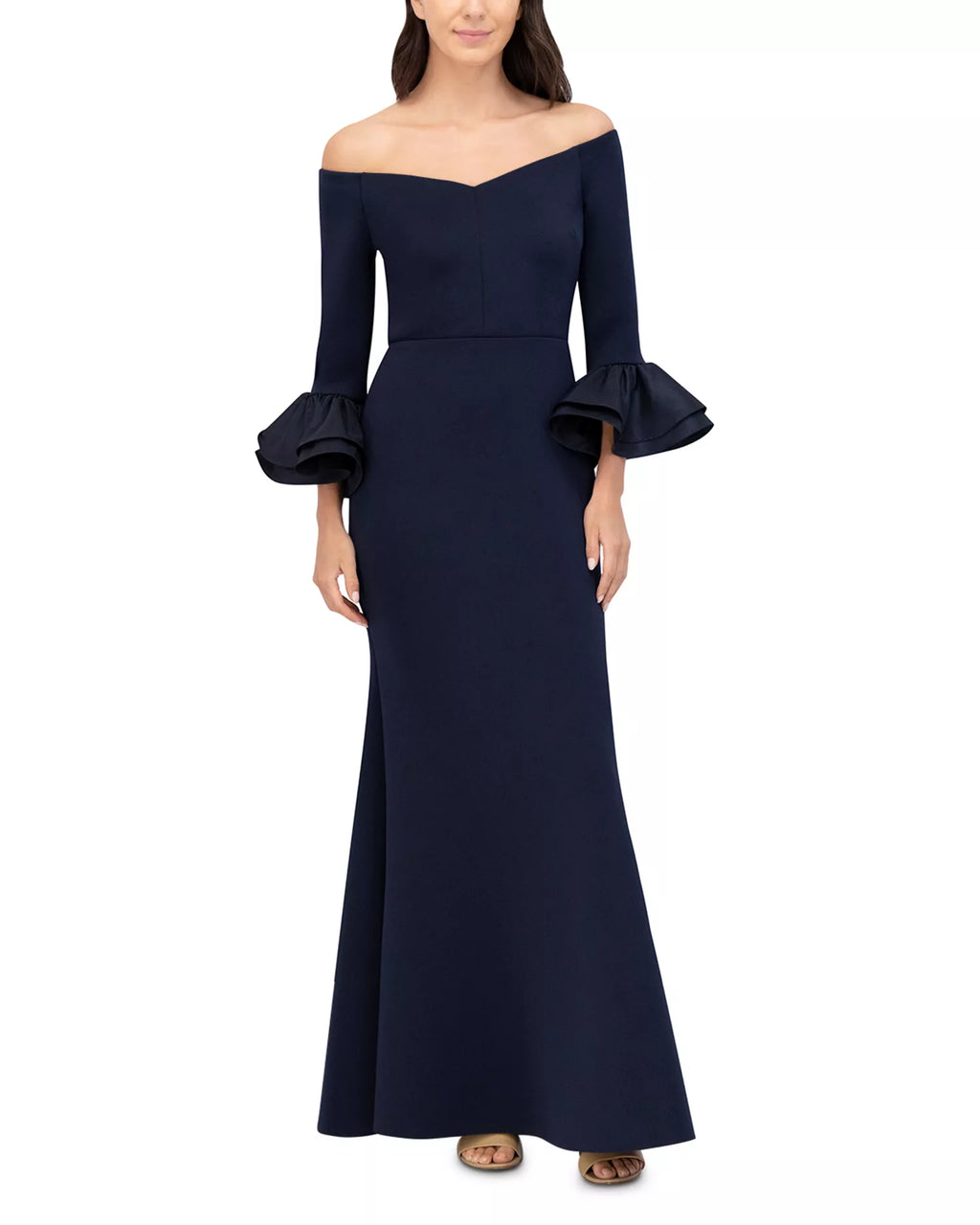Graceful Trumpet Off the Shoulder Ruffled Sleeve Zipper Back Floor Length For Sale Prom Dress