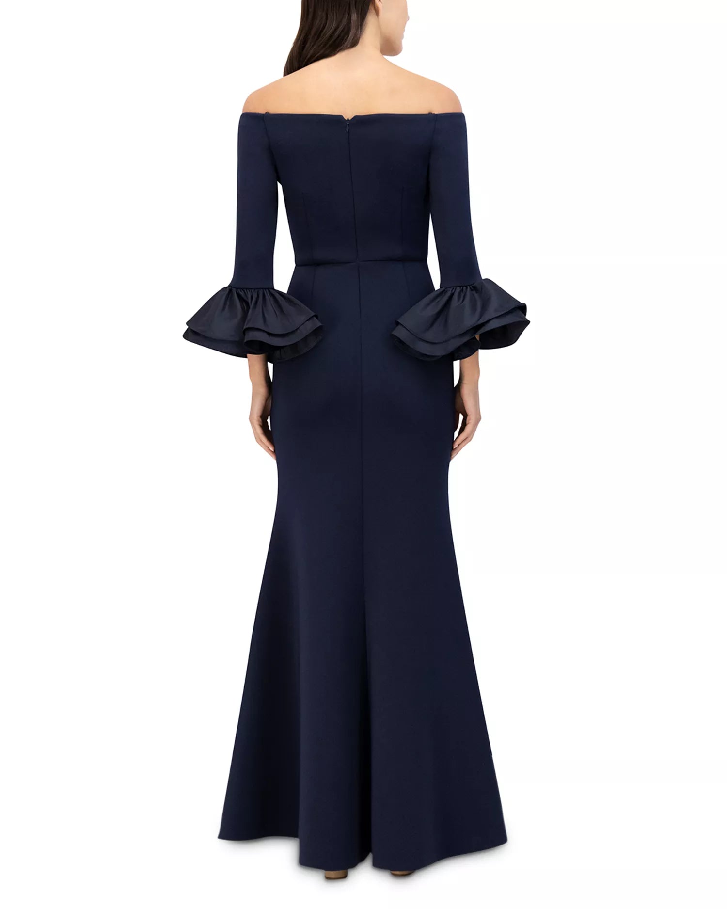 Graceful Trumpet Off the Shoulder Ruffled Sleeve Zipper Back Floor Length For Sale Prom Dress