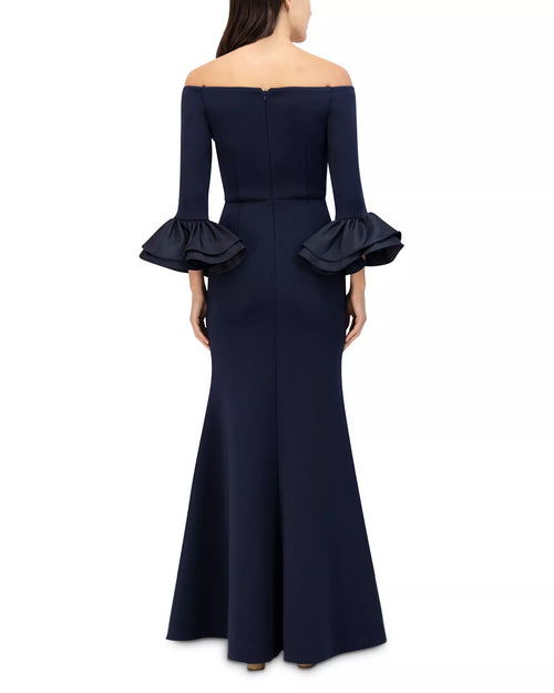 Robe de bal trompette élégante, épaules dénudées, manches à volants, fermeture éclair au dos, longueur ras du sol à vendre