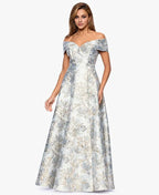 Graceful A-Line Off-The-Shoulder Sleeveless Pleated Metallic Floor-Length Prom Dress