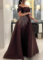 Graceful A-Line Off-The-Shoulder Sleeveless Pleated Floor-Length Prom Dress