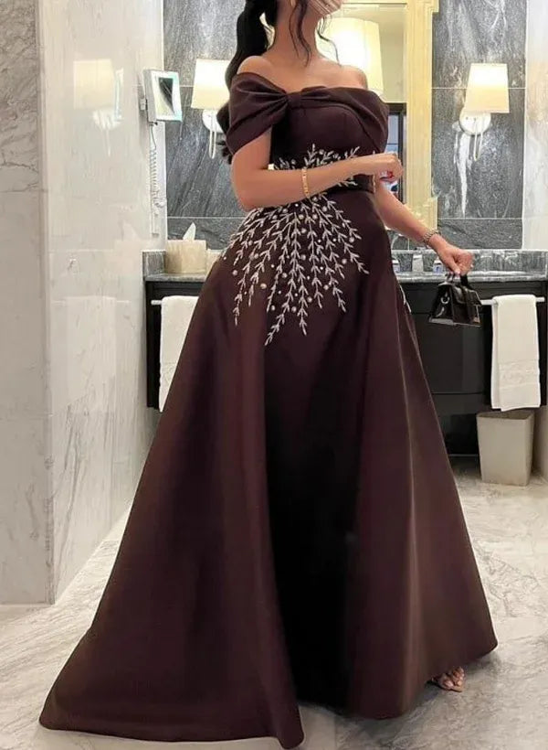 Graceful A-Line Off-The-Shoulder Sleeveless Pleated Floor-Length Prom Dress