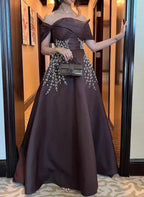 Graceful A-Line Off-The-Shoulder Sleeveless Pleated Floor-Length Prom Dress