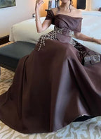 Graceful A-Line Off-The-Shoulder Sleeveless Pleated Floor-Length Prom Dress