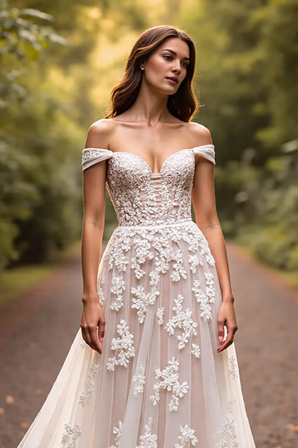 Graceful A-Line Off the Shoulder Sleeveless Appliques Sweep Train Wedding Dress