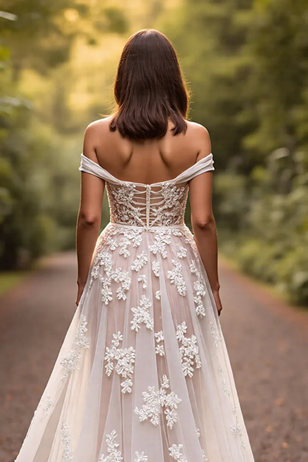 Graceful A-Line Off the Shoulder Sleeveless Appliques Sweep Train Wedding Dress