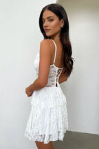 Graceful A-Line Spaghetti Straps Sleeveless Tiered Short-Mini Homecoming Dress