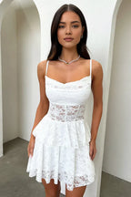 Graceful A-Line Spaghetti Straps Sleeveless Tiered Short-Mini Homecoming Dress