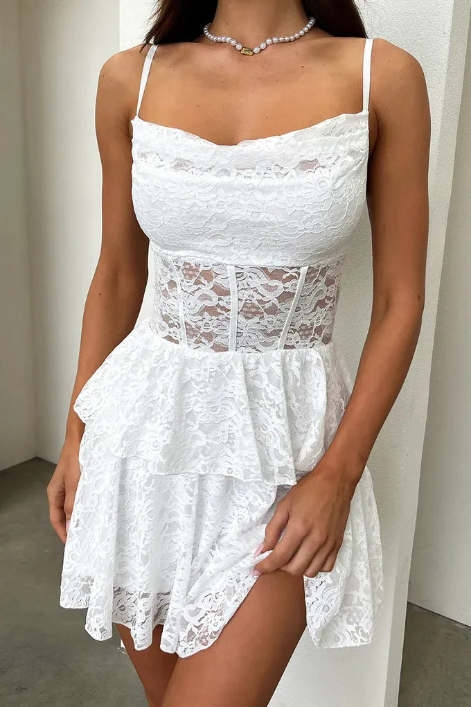 Graceful A-Line Spaghetti Straps Sleeveless Tiered Short-Mini Homecoming Dress