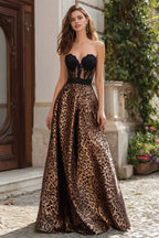 Graceful A-Line Sweetheart Sleeveless Leopard Print Floor-Length Prom Dress