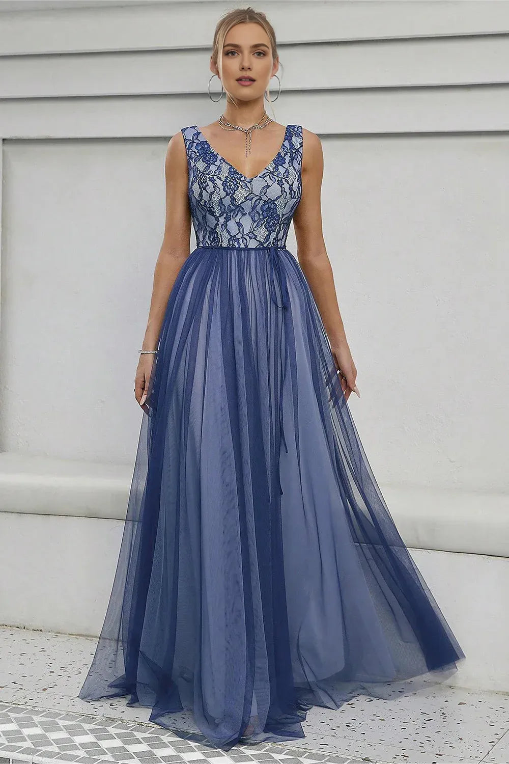 Graceful A-Line V-Neck Sleeveless Floor-Length Prom Dress
