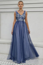 Graceful A-Line V-Neck Sleeveless Floor-Length Prom Dress